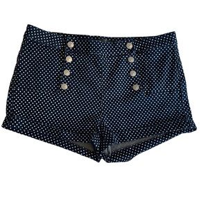 Juniors Size 13 Almost Famous High Rise Navy Blue With Polka Dot Shorts
